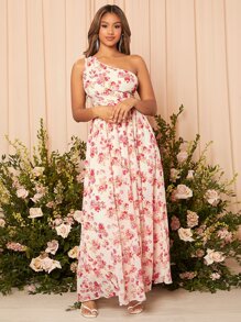 SHEIN Belle 印花單肩伴娘連衣裙 - 彩色 - 查看 5