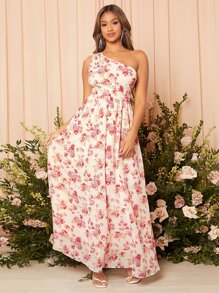 SHEIN Belle 印花單肩伴娘連衣裙 - 彩色 - 查看 2
