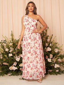 SHEIN Belle 印花單肩伴娘連衣裙 - 彩色 - 查看 7