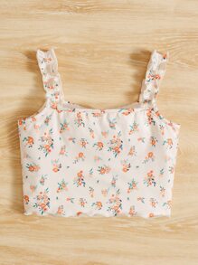 SHEIN Teen Girls Ditsy Floral Print Ruched Frill Trim Cami Top - Multicolor - View 2