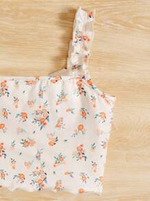 SHEIN Teen Girls Ditsy Floral Print Ruched Frill Trim Cami Top - Multicolor - View 4