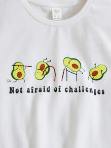 SHEIN Teen Girls Cartoon & Slogan Graphic Tee & Shorts - Multicolor - View 3