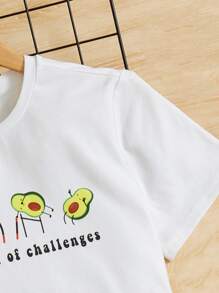 SHEIN Teen Girls Cartoon & Slogan Graphic Tee & Shorts - Multicolor - View 4