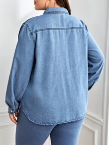 Camisa mezclilla con botón delantero - Azul lavado medio - Ver 2