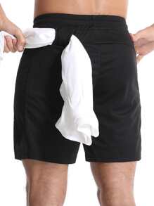 Men Solid Sports Shorts With Towel Loop - Dark Grey - View 2