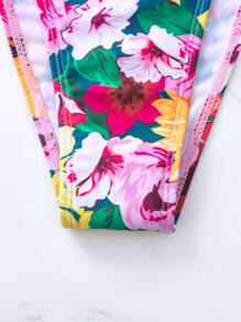 SHEIN Swim Summer Beach Floral Print Bikini Set Ruffle Trim Push Up Top & High Cut Bottom 2 Pieces Bikini - Multicolor - View 5