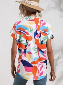 Breezaya Áo sơ mi nữ Nút phía trước In ngẫu nhiên Boho - trắng - Xem 2