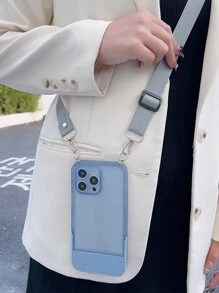 Ốp điện thoại cảm giác da đa chức năng có chân đế và dây buộc, tương thích với iPhone của Apple - Màu xanh lam - Xem 1