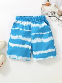 小男童紮染斜口袋短褲 - 藍白色 - 查看 1