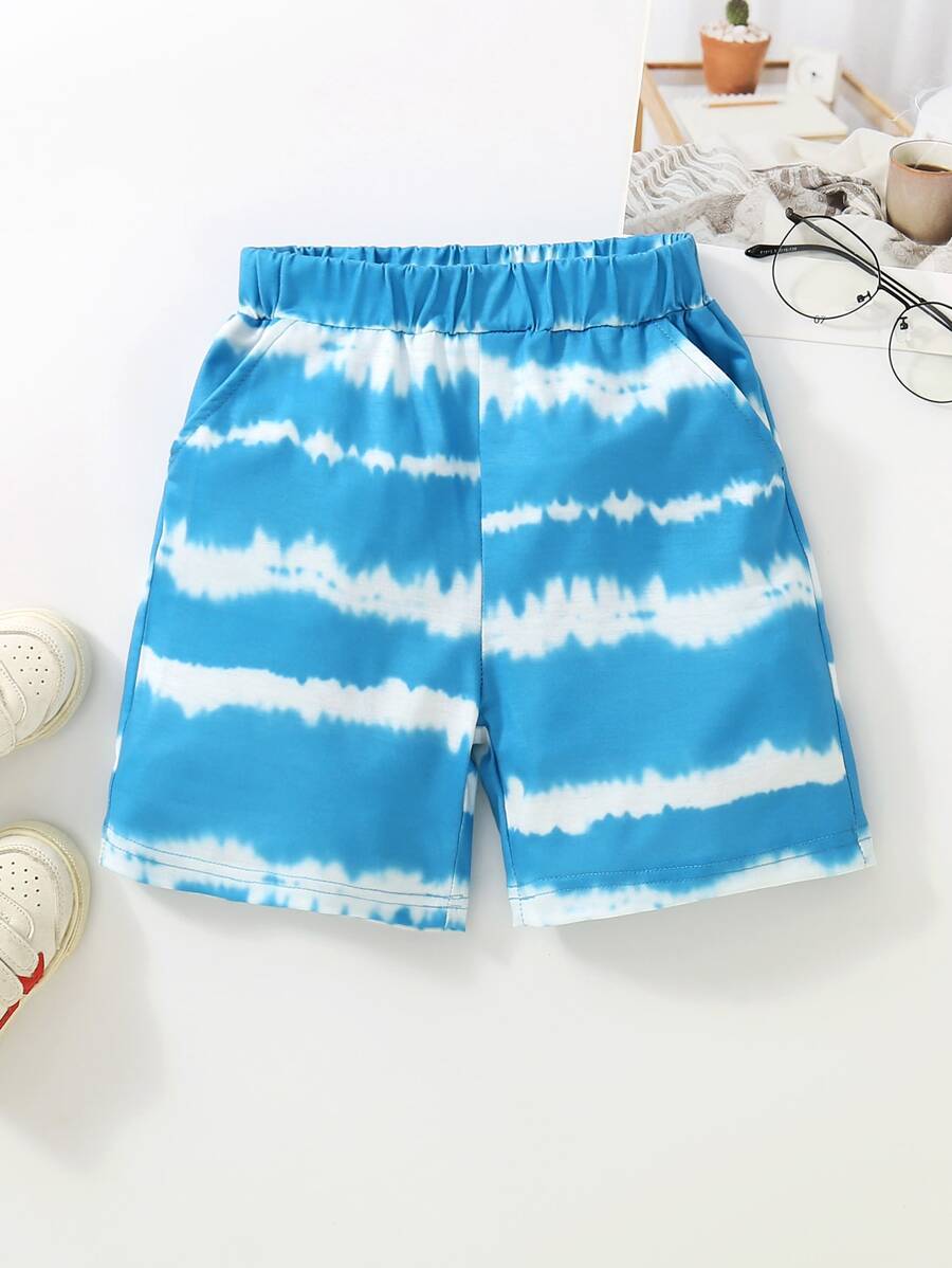 小男童紮染斜口袋短褲 - 藍白色 - 查看 1
