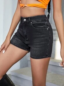 Skinny Denim Shorts - Black - View 5