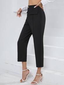 SHEIN Essnce High Waist Flap Detail Cropped Suit Trousers - Black - View 6