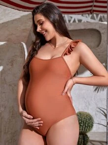 SHEIN Vestido de playa de maternidad con rayas de cebra y volantes, para el verano - Multicolor - Ver 5