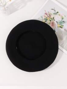 1入組女士大碼時尚羊毛貝雷帽帽帶鬼刺繡設計合適適合萬聖節禮物,萬聖節派對,日常穿著 - 黑色 - 查看 4