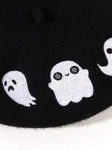 1入組女士大碼時尚羊毛貝雷帽帽帶鬼刺繡設計合適適合萬聖節禮物,萬聖節派對,日常穿著 - 黑色 - 查看 5