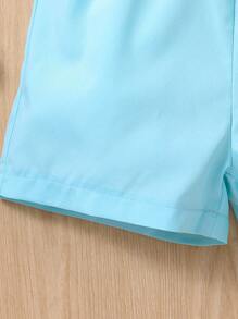 Toddler Girls Colourblock Ruffle Trim Asymmetrical Neck Romper - Blue - View 4