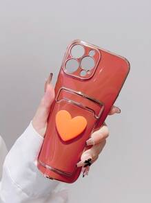 Heart Decor Phone Case With Card Slot - Red - View 3