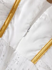 Young Girls Bow Front Ruffle Trim Star Mesh Overlay Party Dress - White - View 4