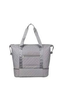 Quilted Patch Detail Duffel Bag - Grey - View 3
