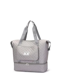 Quilted Patch Detail Duffel Bag - Grey - View 4