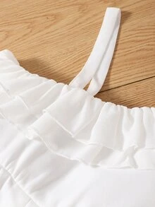 Niñas Vestido de cuello asimétrico ribete con fruncido - Blanco - Ver 5