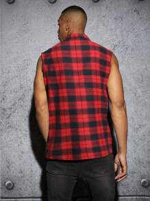 Manfinity Hombres Camisa con estampado de tartán con botón delantero sin manga