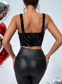 SHEIN BAE Top tank crop con diamante de imitación bajo con fleco - Negro - Ver 2