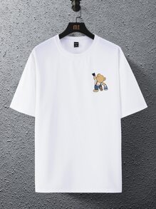 Claim Dot Áo thun nam dáng rộng họa tiết hoạt hình hở vai - trắng - Xem 2