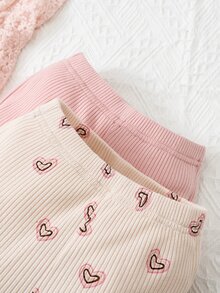嬰兒2入組愛心圖案木耳邊緊身打底褲 - 彩色 - 查看 3