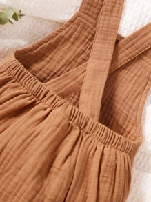 男嬰前紐扣後背十字交叉背帶連體衣 - 棕色 - 查看 3