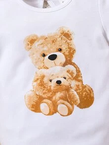 男嬰小熊印花撞色滾邊連身短褲和帽和圍兜 - 白色 - 查看 3