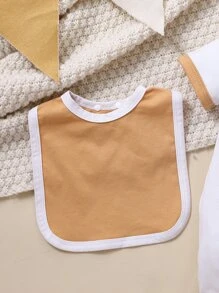 男嬰小熊印花撞色滾邊連身短褲和帽和圍兜 - 白色 - 查看 5