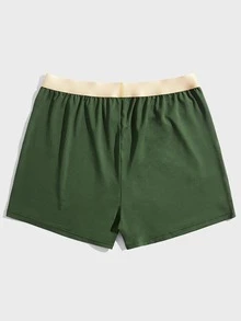 Men Letter Graphic Contrast Tape Waist Boxer Brief - Army Green - View 2