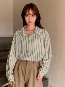 DAZY Striped Print Drop Shoulder Shirt - Beige - View 8