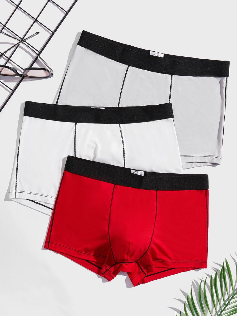 Men 3pcs Contrast Tape Waist Boxer Brief - Multicolor - View 1