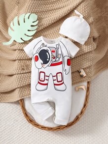 Baby Astronaut Print Jumpsuit - White - View 1