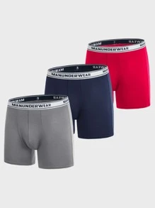 Men 3pcs Letter Tape Waist Boxer Brief - Multicolor - View 1