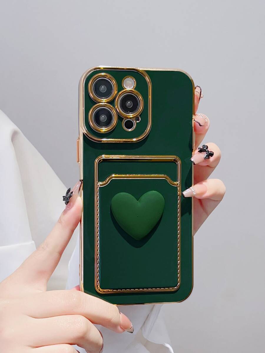 Funda para teléfono con ranura para tarjetas y diseño de manzana para decoración - Verde - View 1