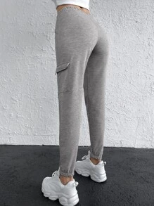 EURMUSE Drawstring Waist Flap Pocket Side Jogger Sweatpants - Light Grey - View 5