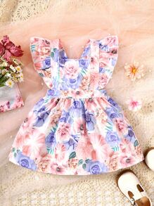 Bebé Vestido overol con estampado floral ribete con fruncido - Multicolor - Ver 1