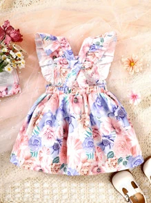 Bebé Vestido overol con estampado floral ribete con fruncido - Multicolor - Ver 2