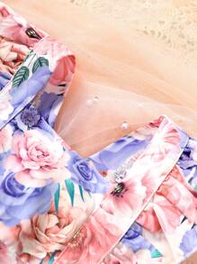Bebé Vestido overol con estampado floral ribete con fruncido - Multicolor - Ver 4