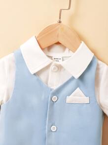 Baby Boy Patched Vest Jacket & Shorts & Shirt - Blue and White - View 3