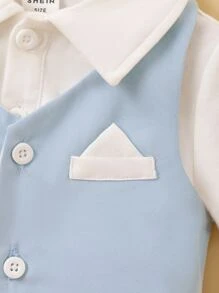 Baby Boy Patched Vest Jacket & Shorts & Shirt - Blue and White - View 6