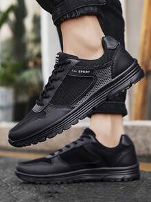 Men Letter Graphic Lace-up Front Running Shoes - Black - View 3