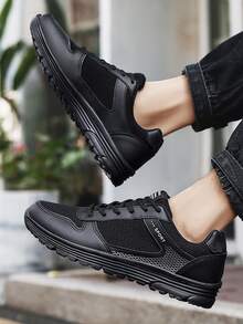 Men Letter Graphic Lace-up Front Running Shoes - Black - View 4