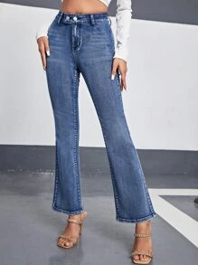 High Waist Flare Leg Jeans - Medium Wash - View 6