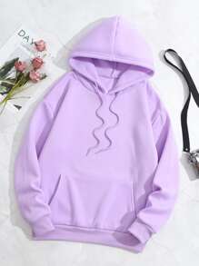 Plus Size Cartoon & Slogan Graphic Drawstring Thermal Lined Sweatshirt - Lilac Purple - View 2