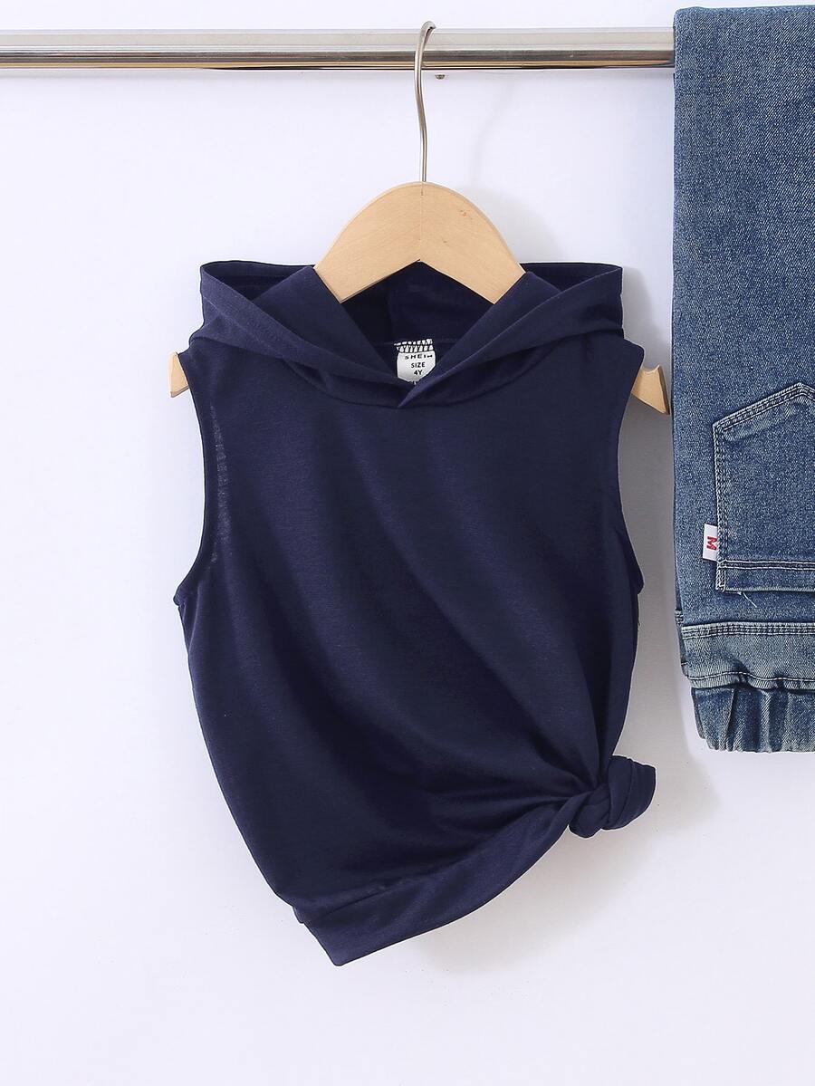 小男童字母圖案無袖連帽衫