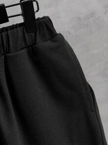 SHEIN Boys Reflective Cartoon Graphic Tee & Track Shorts - Black - View 3